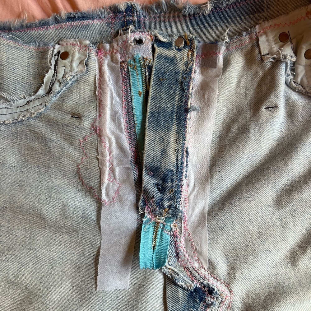 Handmade A-Line Denim Skirt with Cherry Blossom patches and Zipper Closure. - Picture 9 of 14